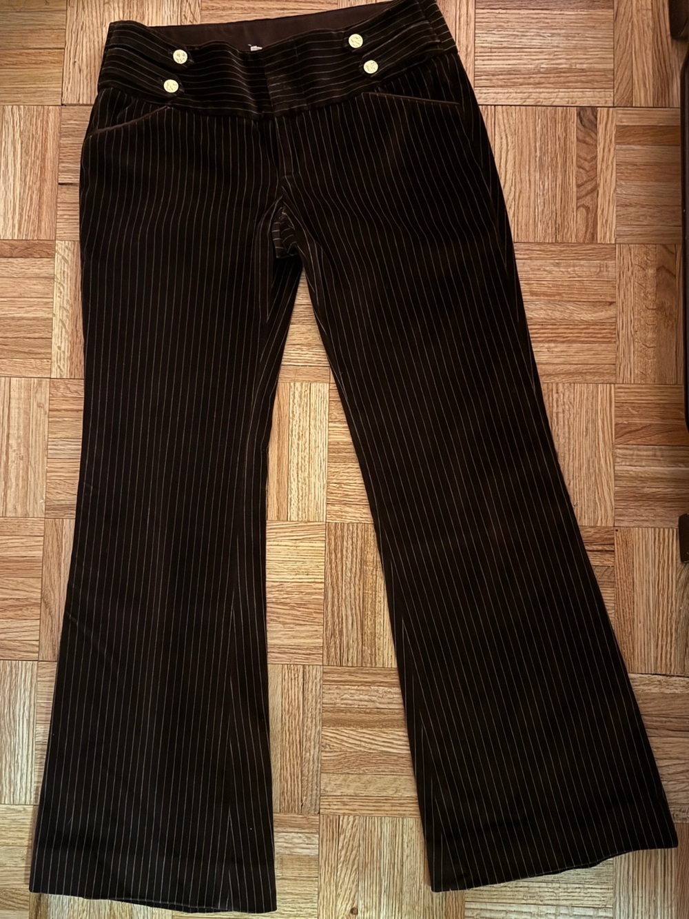 Alice + Olivia Brown Velvet Pinstripe Bootleg Pants, 2